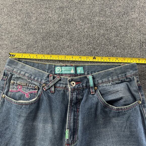 Y2K LRG Denim Jeans Baggy Embroidered Sugar Skull Rare Vintage Size 36 - Picture 9 of 11